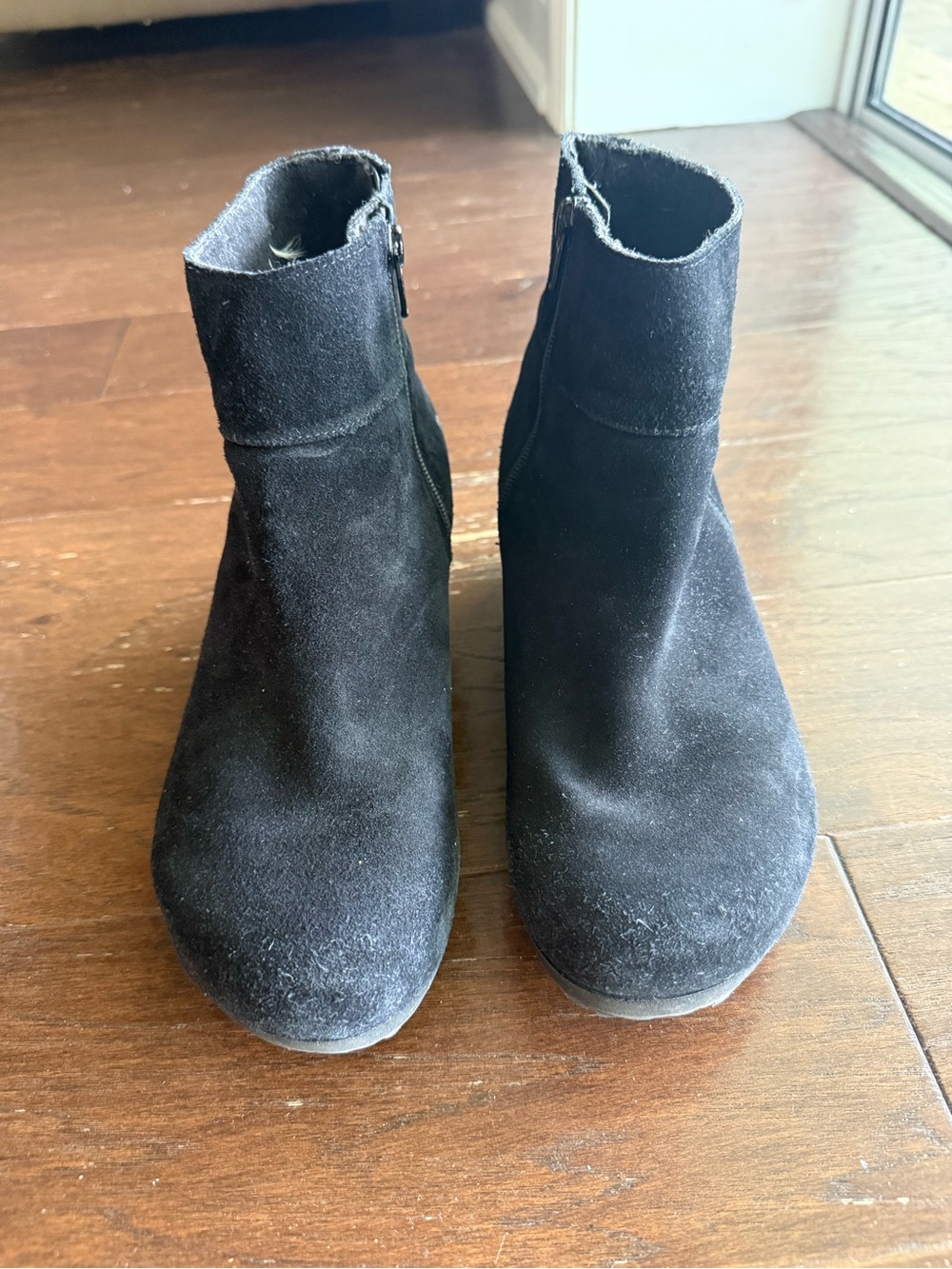 Papillio by Birkenstock ebba Sz 9 Black Suede Wedge Ankle Boots Side Zip Women